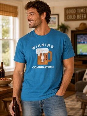 Life Is Good T Shirt Mens Size M Beer Theme Graphic Crusher Tee Blue